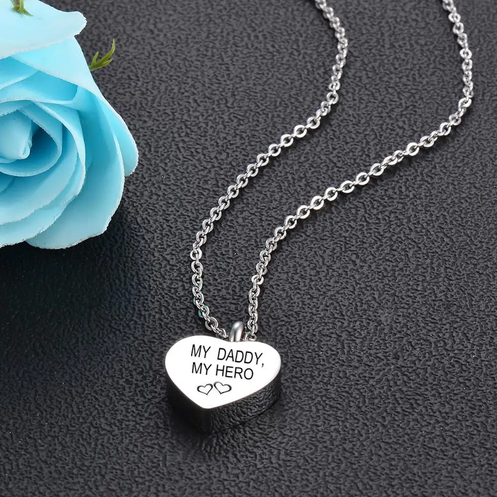 Гравировка мой папа герой кулон с мемориальной урной ожерелье сердце пепел Keepsake