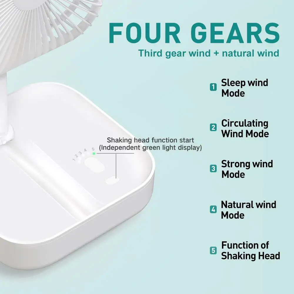 Умный Портативный Складной вентилятор с регулируемым углом бесшумная
