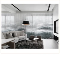 Custom Chiffon Sheer Curtain Window Drape for Bedroom Living Room Landscape Painting Khaki Gray Brown Pink Blue