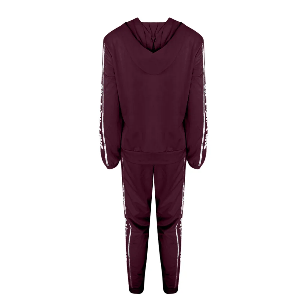 

women 2 piece set women's sweat suit Solid Color Hooded Long sleeve zipper letter Sweatshirt #3