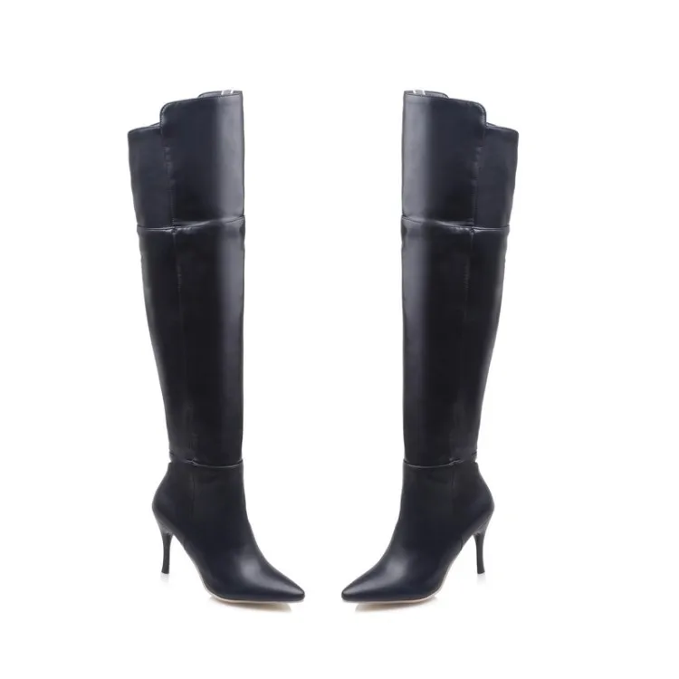 

Winter women's shoes thin high heel knee high boots Knight boots wind pointed head side zipper high boots tricolor