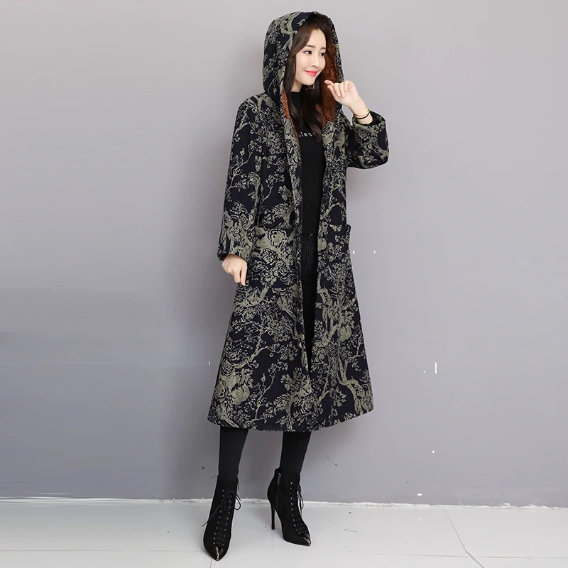 Женская ветровка в стиле ретро длинная хлопковая куртка с капюшоном и застежкой