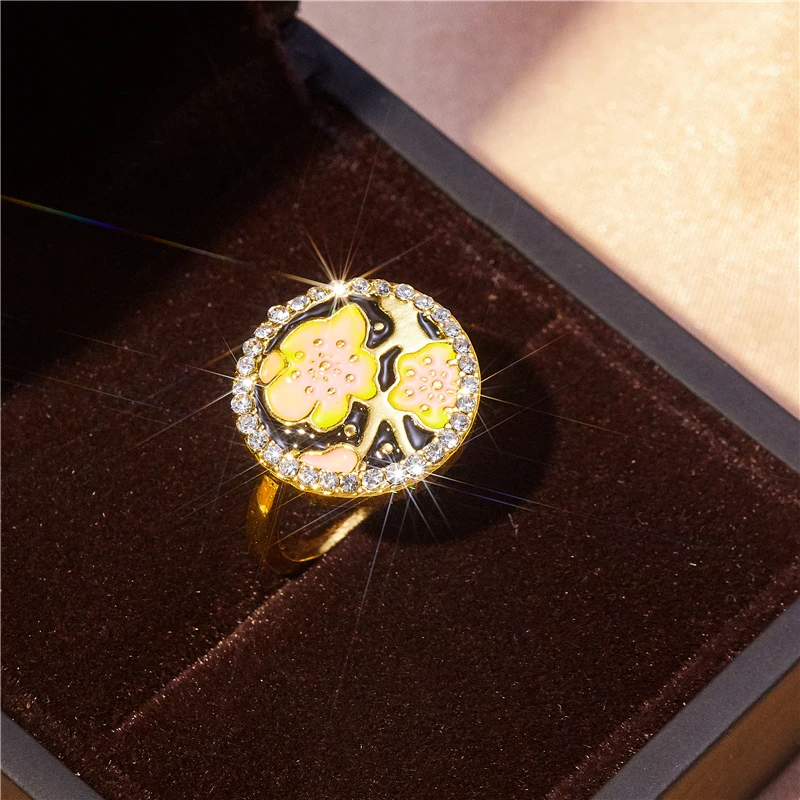 

Fashion romantic popular round flower zircon ring elegant and exquisite women's banquet accessories Valentine's day gift jewelry