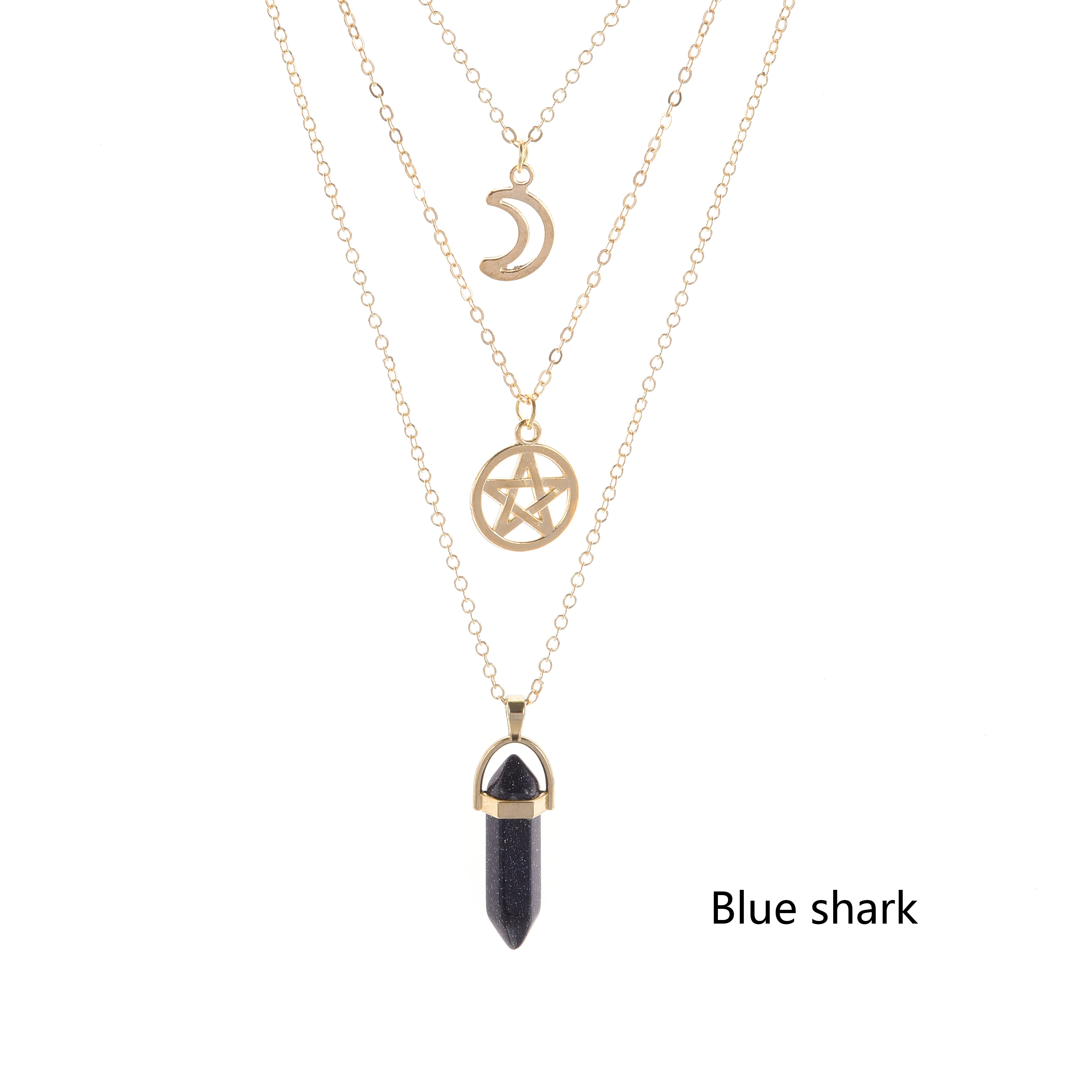 3 слойное ожерелье со звездой и луной комбинированное для сексуальной девушки