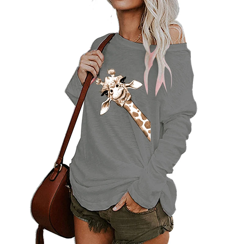 Женская футболка с длинными рукавами размера плюс коробка рисунком жирафа и