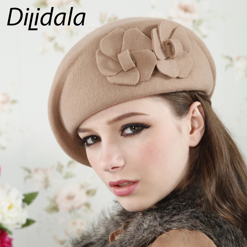 Dilidala новый корейский женский шерстяной берет для женщин с двойным цветком зимняя