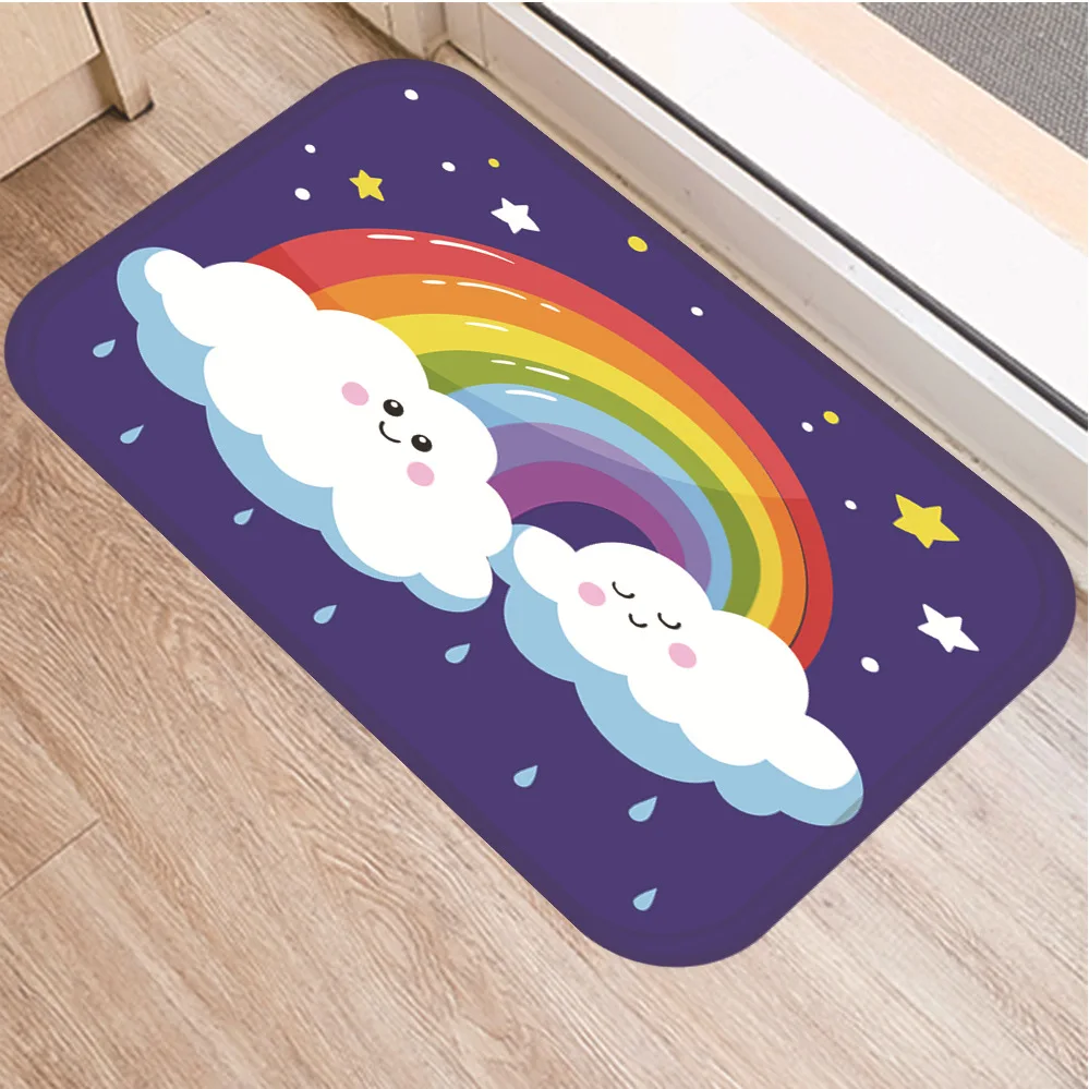 Радужный напольный коврик с рисунком облаков и Луны Противоскользящий для дома