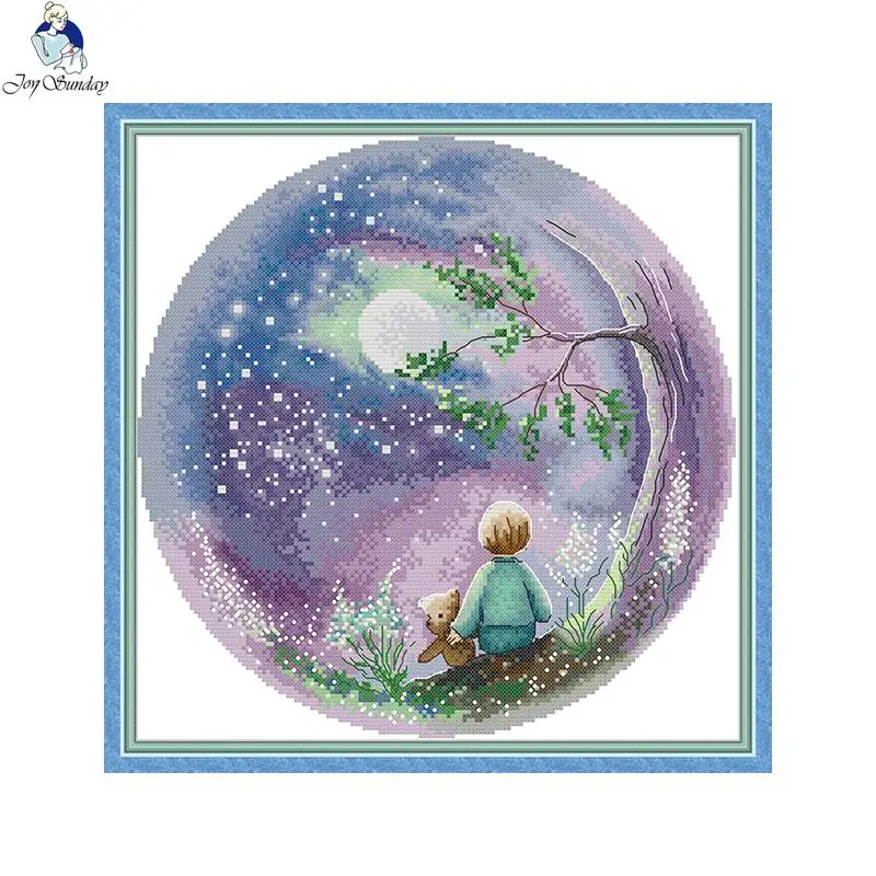 DIY fantasy moon starry sky pattern cross stitch set 11CT 14CT count canvas printing embroidery kits children's room decoration