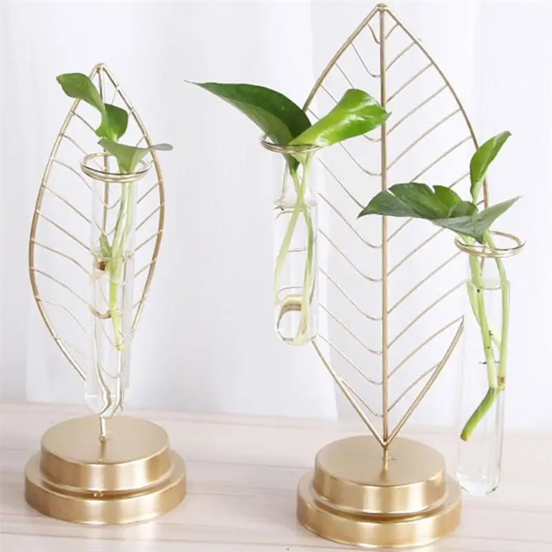 Стеклянная ваза креативная тестовая трубка в форме листа железная для цветов
