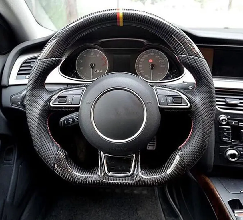 Рулевое колесо из углеродного волокна для Audi A3 A4 A5 A6 A7 Q3 Q5 Q7 рулевое колесо из углеродного волокна с плоским дном рулевое колесо