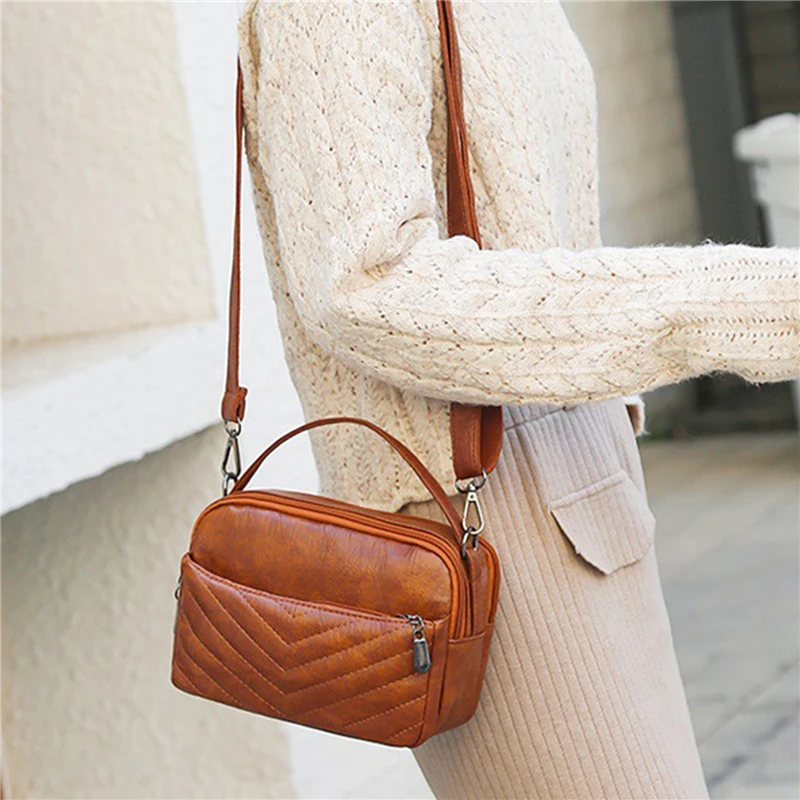 

Luxury Women's Bag 2021 New High-quality Soft PU Leather Ladies Shoulder Messenger Bag Designer Multi-layer Double Zipper Bag
