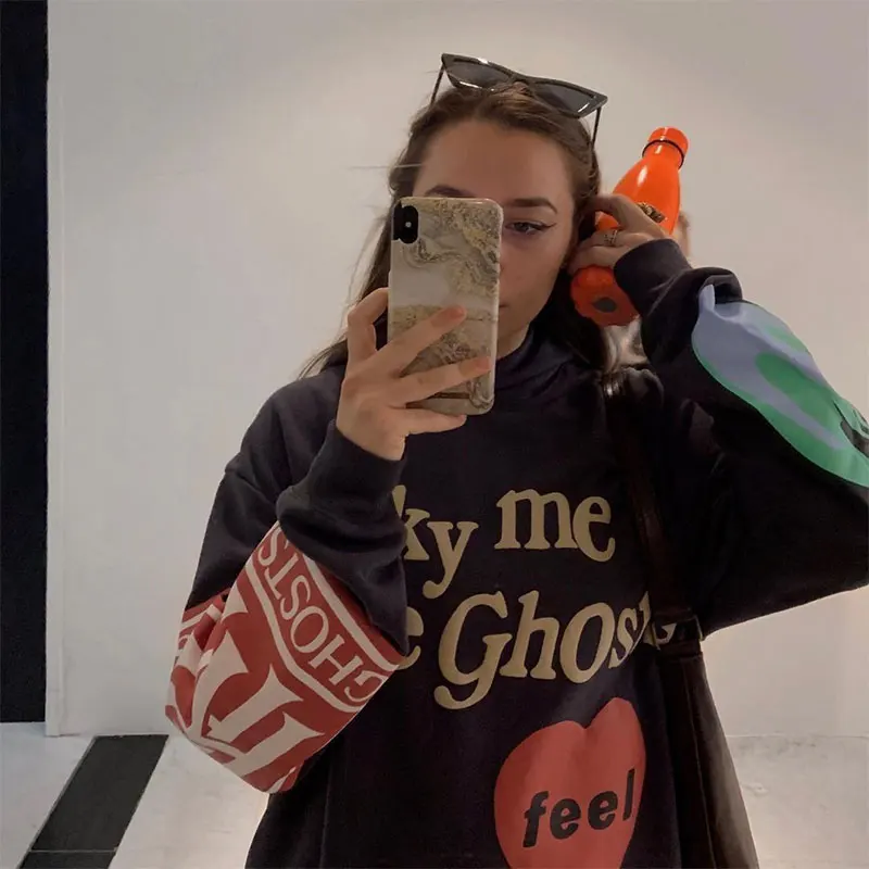 Новинка 2021 толстовки Lucky Me для мужчин и женщин с надписью I See Ghost рукавом Feel Sleeve