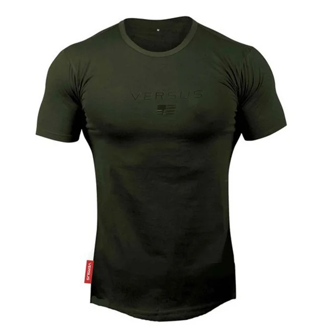 Серый Дизайн VERSUS Muscle fitness Мужская футболка для бодибилдинга Спортивная футболка с круглым вырезом и короткими рукавами для бега - Цвет: Серый
