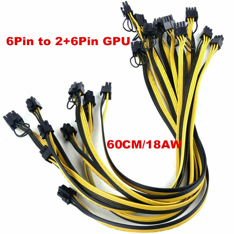 50/60CM 18AWG GPU PCIE PCI-Express 6Pin Male to 8Pin (6+2) Male Graphics Video Card Power Cable for BTC Ethereum Miners Mining