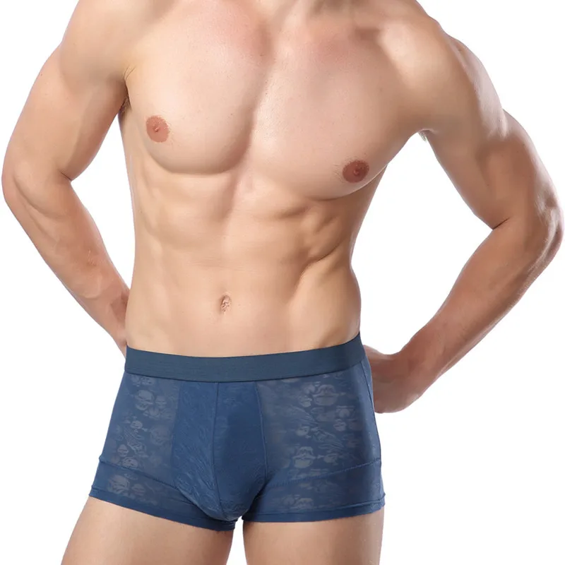 See-through Male Underwear Ice Silk Mesh Underpants Sexy Floral Boxershorts Summer Shorts Men's Boxer Men Panties 2020 New | Мужская