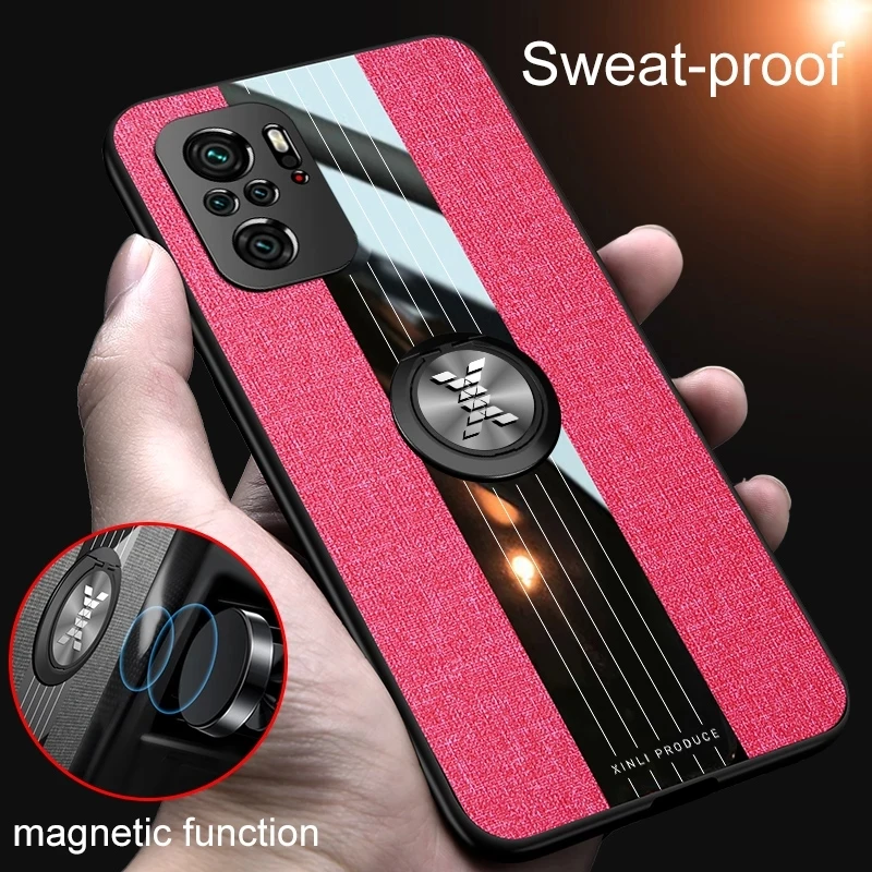 

For Xiaomi Redmi Note 10 Pro Case Silicone Leather Shockproof Ring Holder Case for Redmi Note 9S 9 Pro Max Matte TPU Back Cover