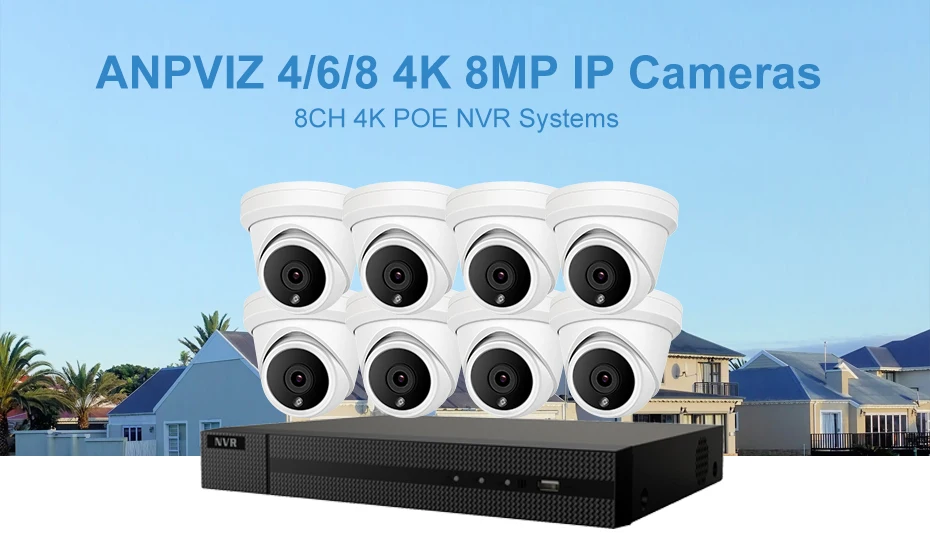 Anpviz 8CH 4K NVR 8MP купольная POE ip-камера для дома/улицы ONVIF H.265 системы безопасности комплект CCTV видеонаблюдения Комплекты NVR