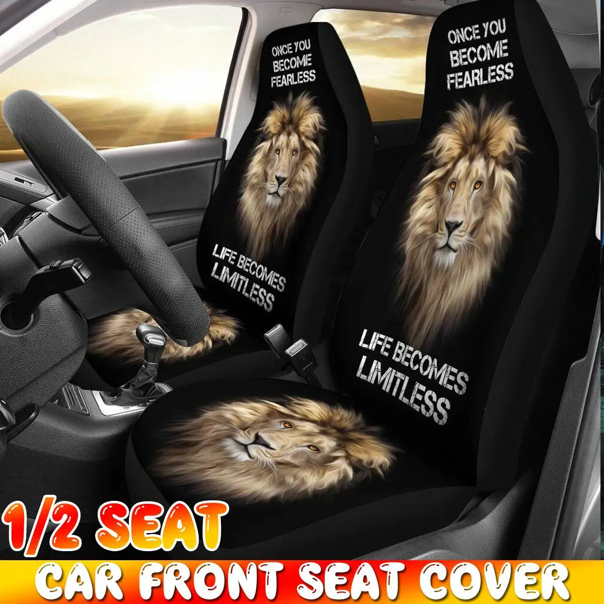 

NEW 1/2PCS Lion Print Car Seat Cover Luxury Car Protector Case Animal Design Auto Supplies Seat Cushions Protector Auto Interior