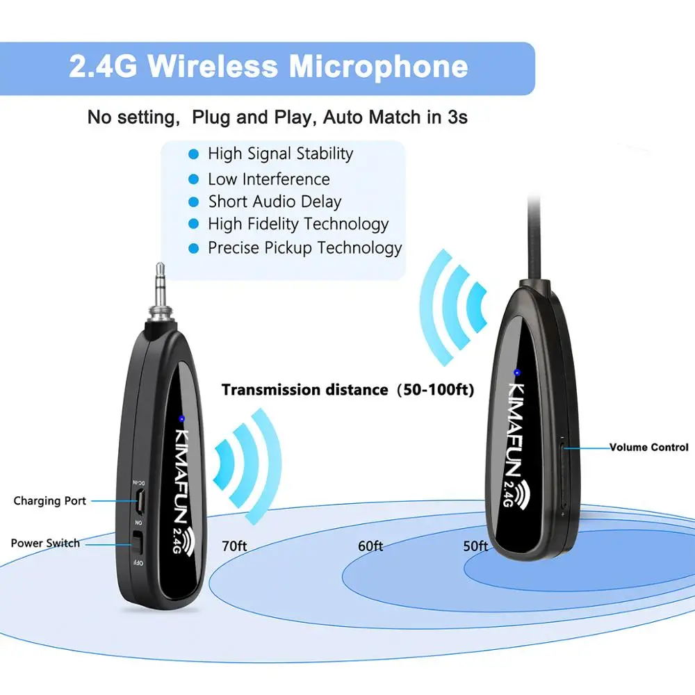 Беспроводная микрофонная система KIMAFUN 2 4G водонепроницаемый микрофон для фитнеса