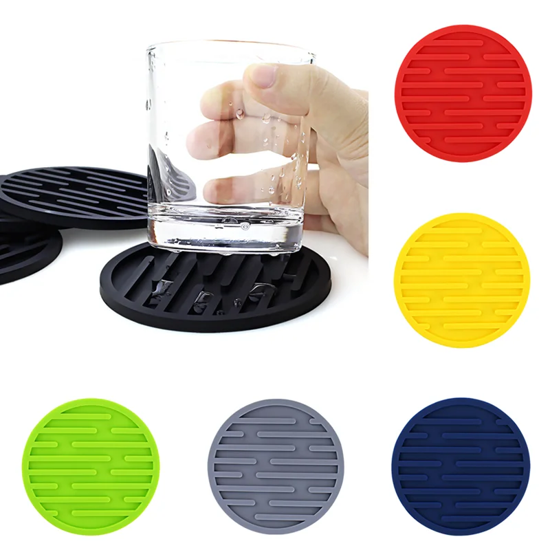 

1 Pcs Silicone Cup Mat Thicken Round Draining Coasters Simple Modern Style Placemat Heat Resistant Durable Kitchen Coasters