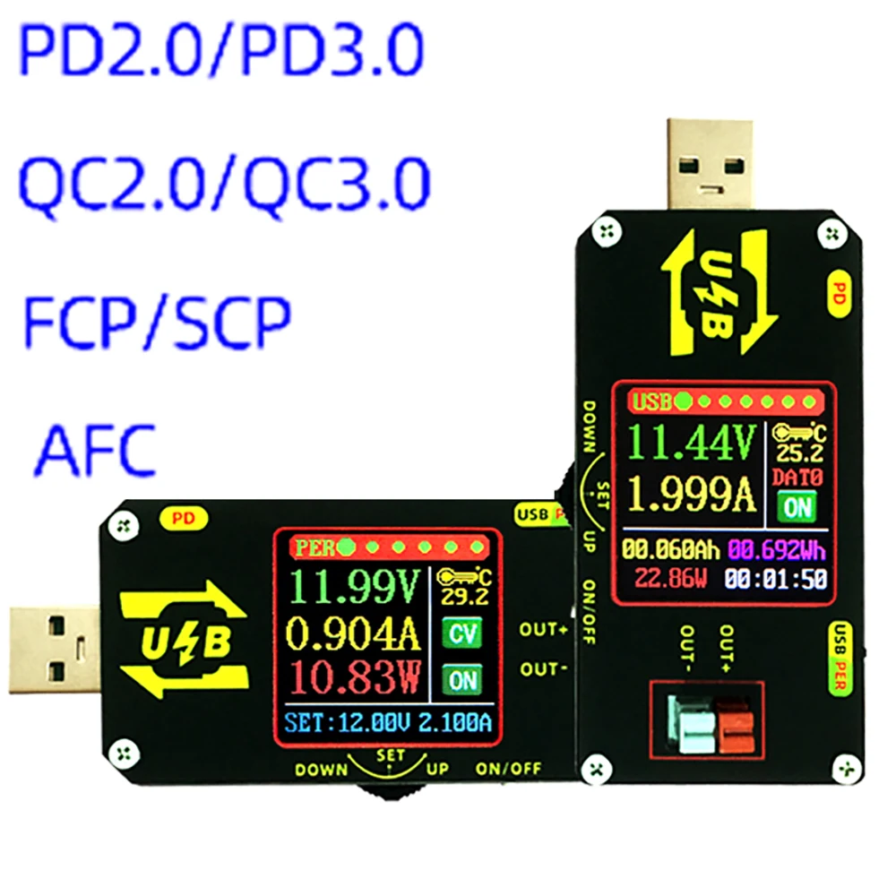 

QC3.0 тип-c USB Тестер DC 3-24 в цифровой вольтметр Амперметр понижающий повышающий преобразователь питания 5 в 12 В PD триггер зарядное устройство