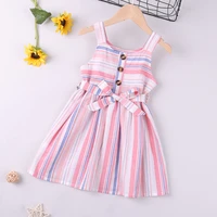 new sling girls dress summer sleeveless striped printed bow belt princess dress toddler girl clothes childrens dress