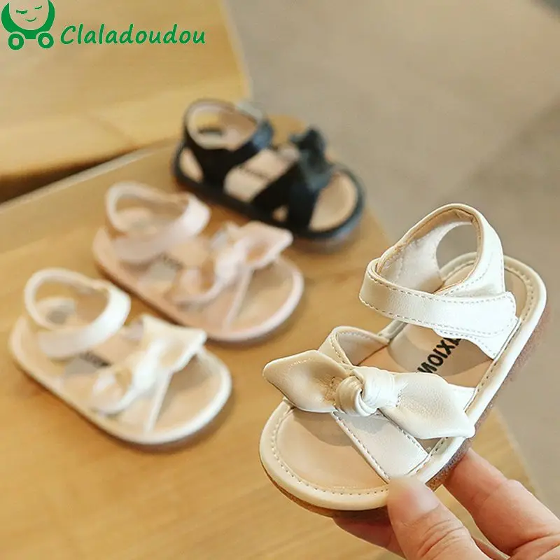 Сандалии Детские однотонные с бантом на мягкой подошве возраст 0-3 года | Мать и