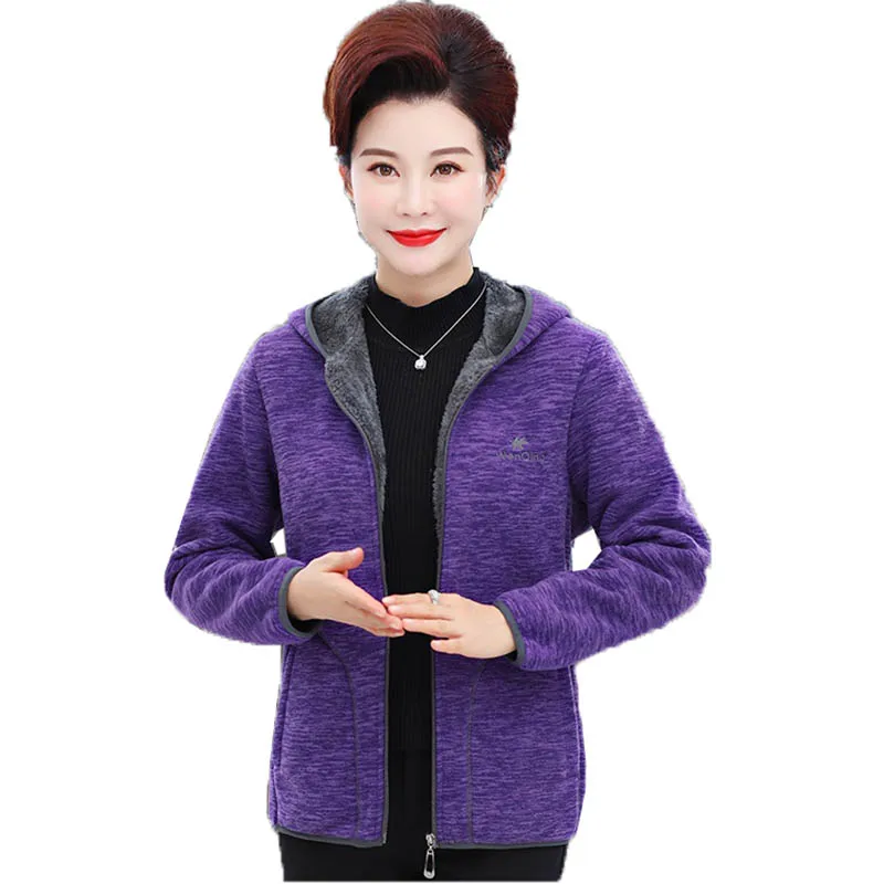 

Middle Aged Women's Coat Spring Autumn Jackets 2020 New Thicken Fleece Hooded Outerwear Women's Zipper Jacket Mother Dress A1653