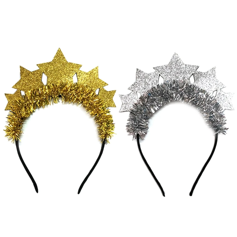 

2Pcs Glitter Stars Headbands Christmas Tinsel Hair Bands Creative New Year Party Prop Party Supplies