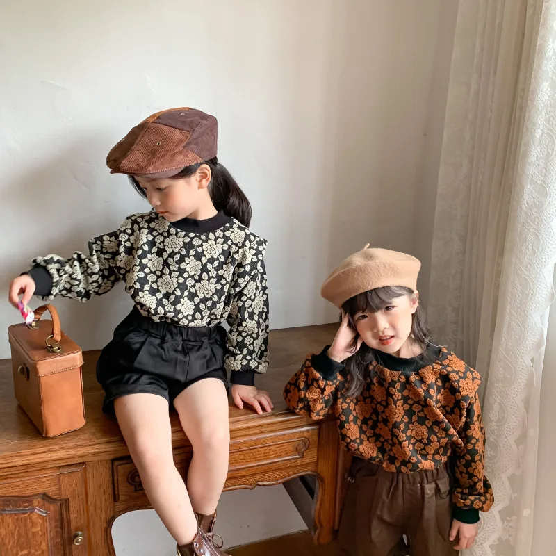 

Spring Autumn Girls Loose Casual Jacquard Shirt Kids Cute Long Sleeve Blouse Cotton Fashion Tops Clothing