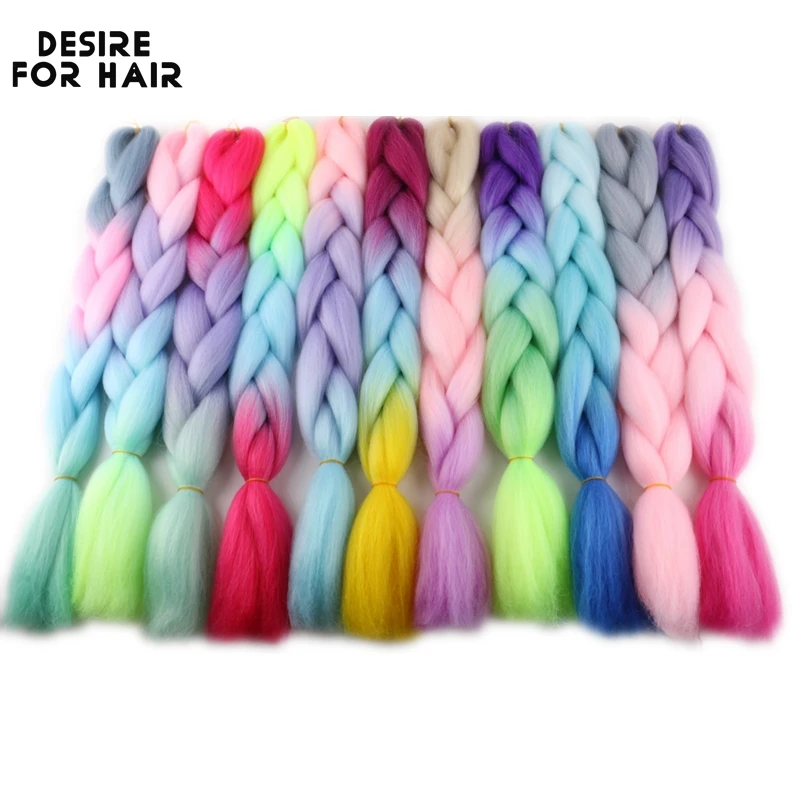 Desire for Hair 24inch 60cm Synthetic Braiding Hair Two Three 4 Ombre Colors Synthetic Hair extensions Jumbo Braids images - 6