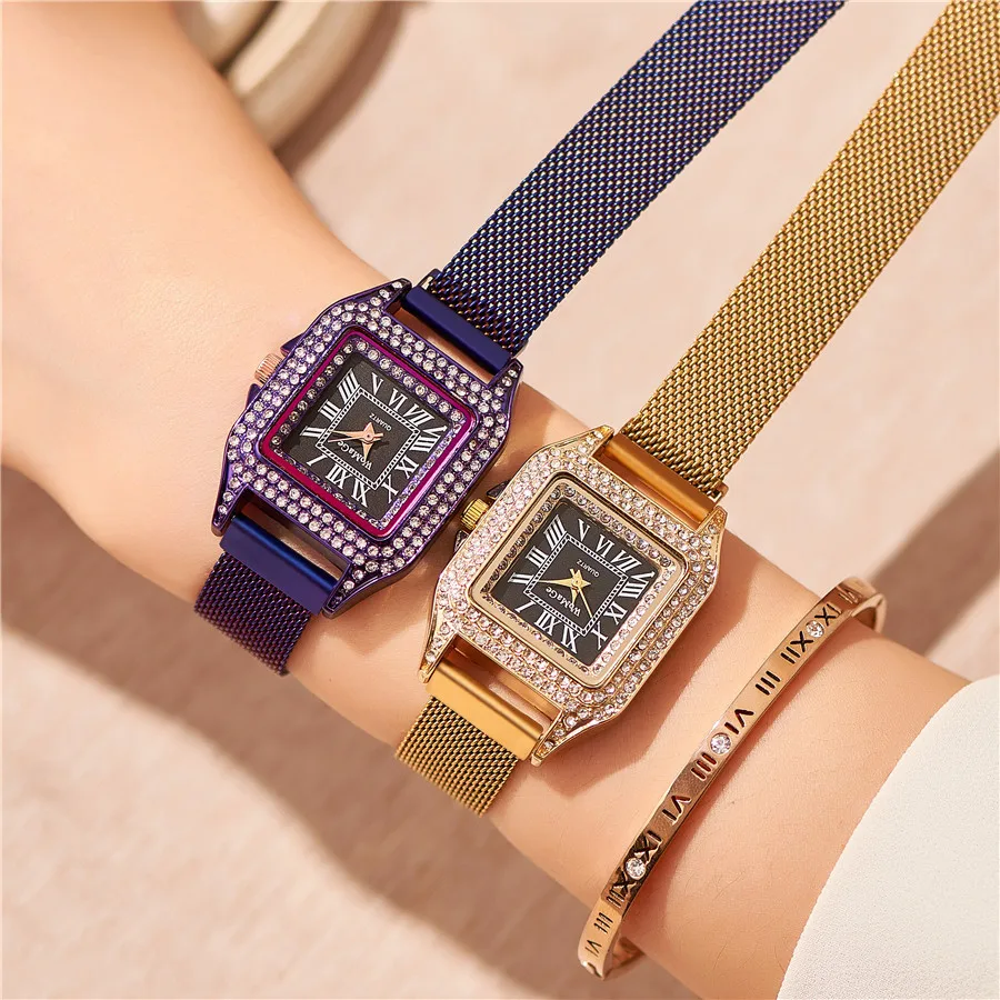 Suction Magnet Milan Mesh Feminine Descent Watch Star Diamond Square Roman Scale Quartz Ladies Bracelet Lover | Наручные часы
