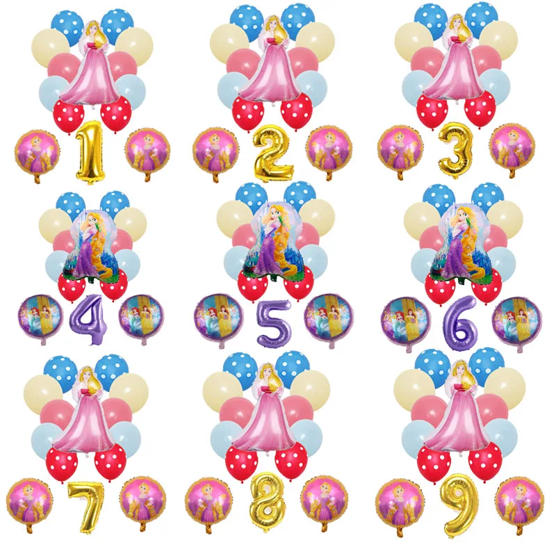 

14pcs Snow White Bell Balloons Princess Foil Balloon Set Girls Kids Toys Globos Birthday Party Decorations Purple Number Balls