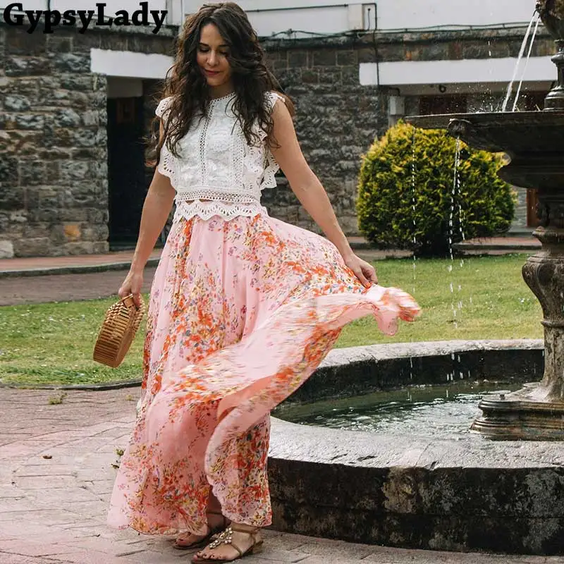 GypsyLady All Bloom Chiffon Maxi Skirt In Pink Floaty Plus Size Women Summer Floral Vibes Long Skirts Womens Faldas |