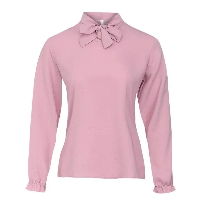 

2019 Elegant Bow Tie Women Shirt Fashion Spring Ladies Solid Long Sleeve Chiffon Shirts Casual Blouses Vintage Tops Blusas