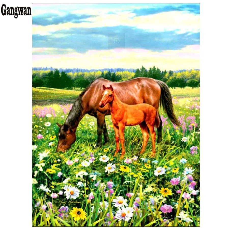 

Алмазная живопись «конское поле», картина «сделай сам» с полными квадратными/круглыми стразами, вышивка крестиком с Естественным ландшафт...