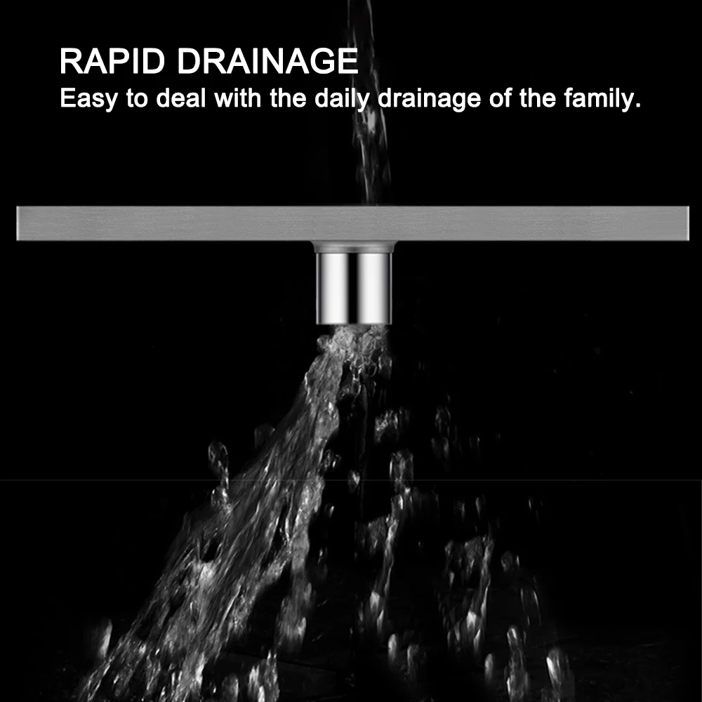 20 100cm silver side outlet floor drain square pattern bathroom shower drainage rectangle stainless steel waste drain strainer free global shipping