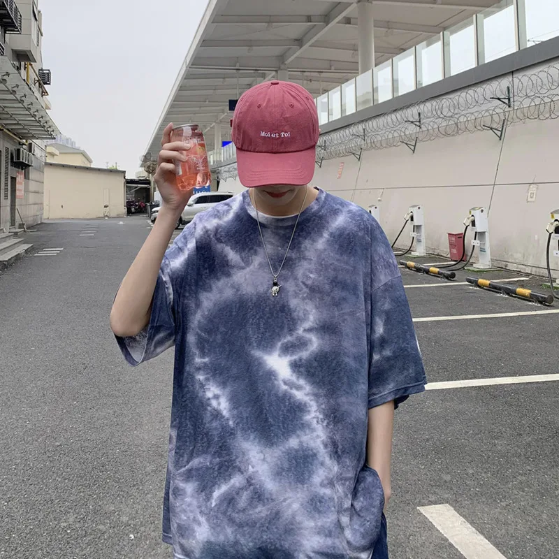 

Summer Short-sleeved T-shirt Men's Fashion Retro Casual T Shirt Men Streetwear Loose Hip-hop Tie-dye Tshirt Mens Tops M-3XL