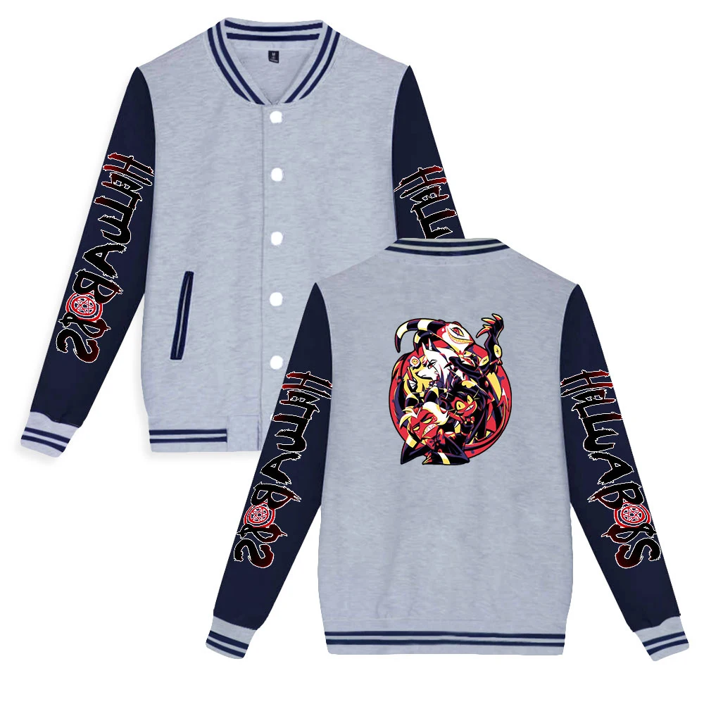 

Helluva Boss Print Autumn Winter Holiday Preppy Men/women Youthful Vitality Baseball Uniform Kawaii Hip Hop Y2K Anime Clothing