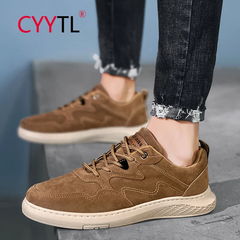 

CYYTL Men's Outdoor Walking Suede Shoes Fashion Skateboard Driving Sports Sneakers Lace-Up Breathable Comfort Flats for Male