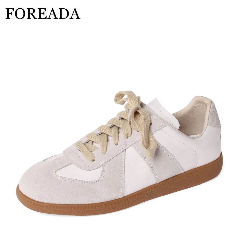 Кроссовки женские из натуральной кожи на плоской платформе с круглым