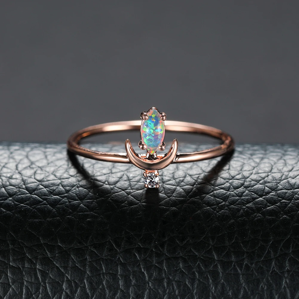 

Exquisite Simple Marquise Shaped Opal Stone Moon Ring Luxury Rose Gold Design For Women Elegant Wedding Engagement Jewelry