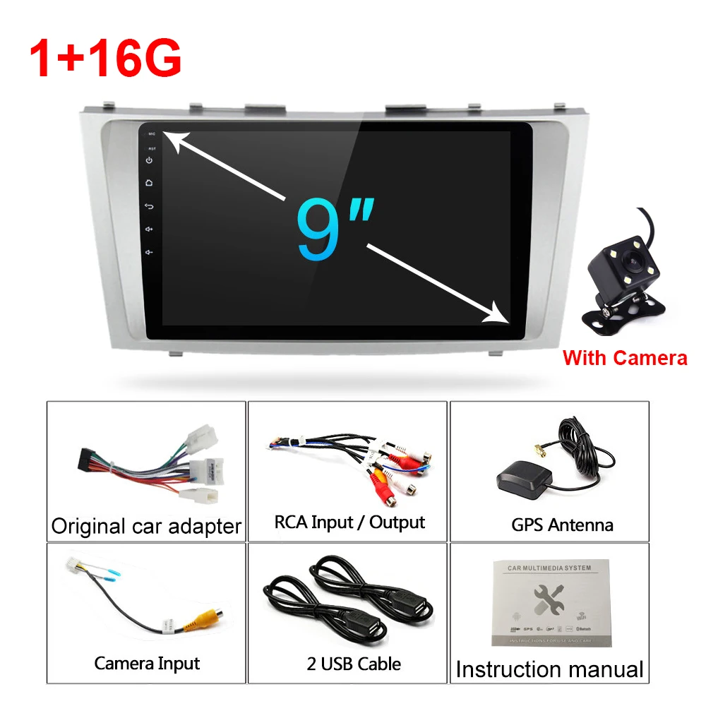 1 16G cam Android 9.1 2G+32G Car Multimedia Player GPS Navigation Bluetooth Radio Player for Toyota Camry 2006 2007 2008 2009 2010 2011 - Цвет: 1 16G cam