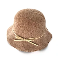 spring summer chic knitted bucket hats vintage sweet bowknot dome sun hat women outdoors all match solid travel caps 56 58cm
