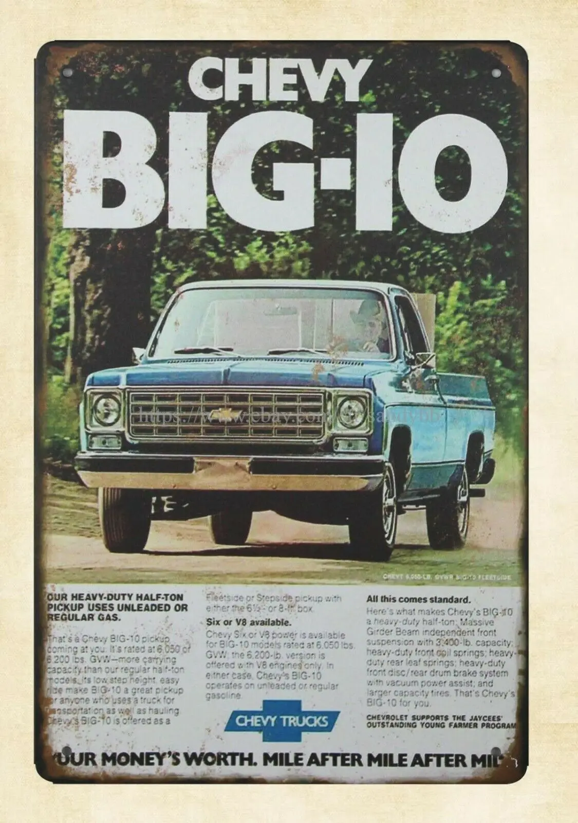 

vintage signs 1976 Chevrolet Big-10 Pickup Truck metal tin sign