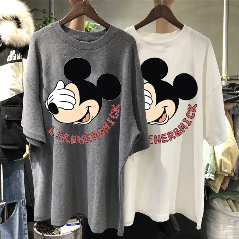 Disney Mickey Mouse T Shirt Women Cartoon Tee Shirt Basic Casual O-neck Harajuku Summer Top Korean Hipster White Tshirt Dropship