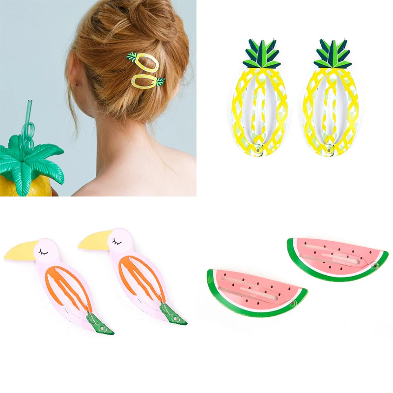 

2 шт./компл. модные милые заколки для волос с мультяшными фруктами и птицами для девочек, заколки-пряжки, милые летние аксессуары для волос, п...