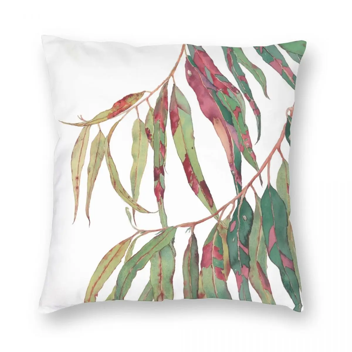 

Red Watercolour Of Eucalyptus Branch Square Pillowcase Polyester Linen Velvet Pattern Zip Throw Pillow Case Home Cushion Cover