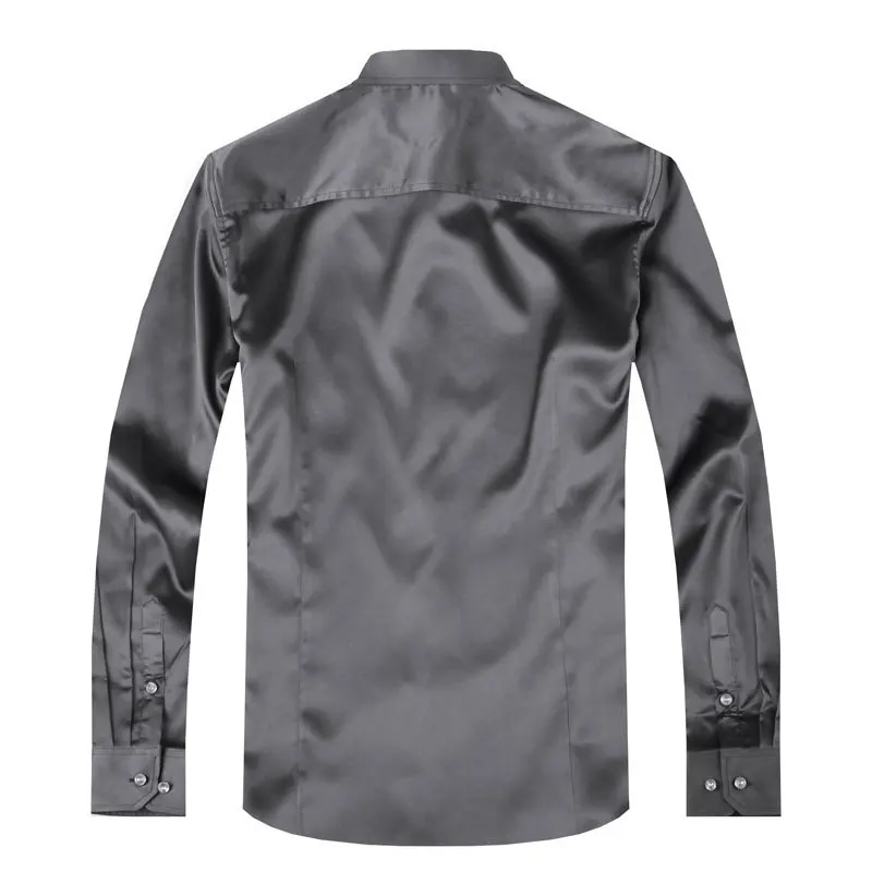Рубашка мужская с длинным рукавом шелковая атласная мягкая сорочка повседневная