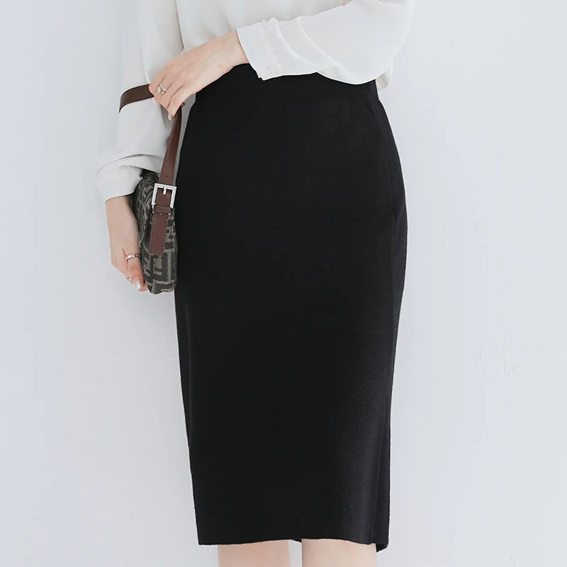 ZHICHU юбки сексуальные шикарные карандаш Женская юбка шерстяная ребристая вязаная